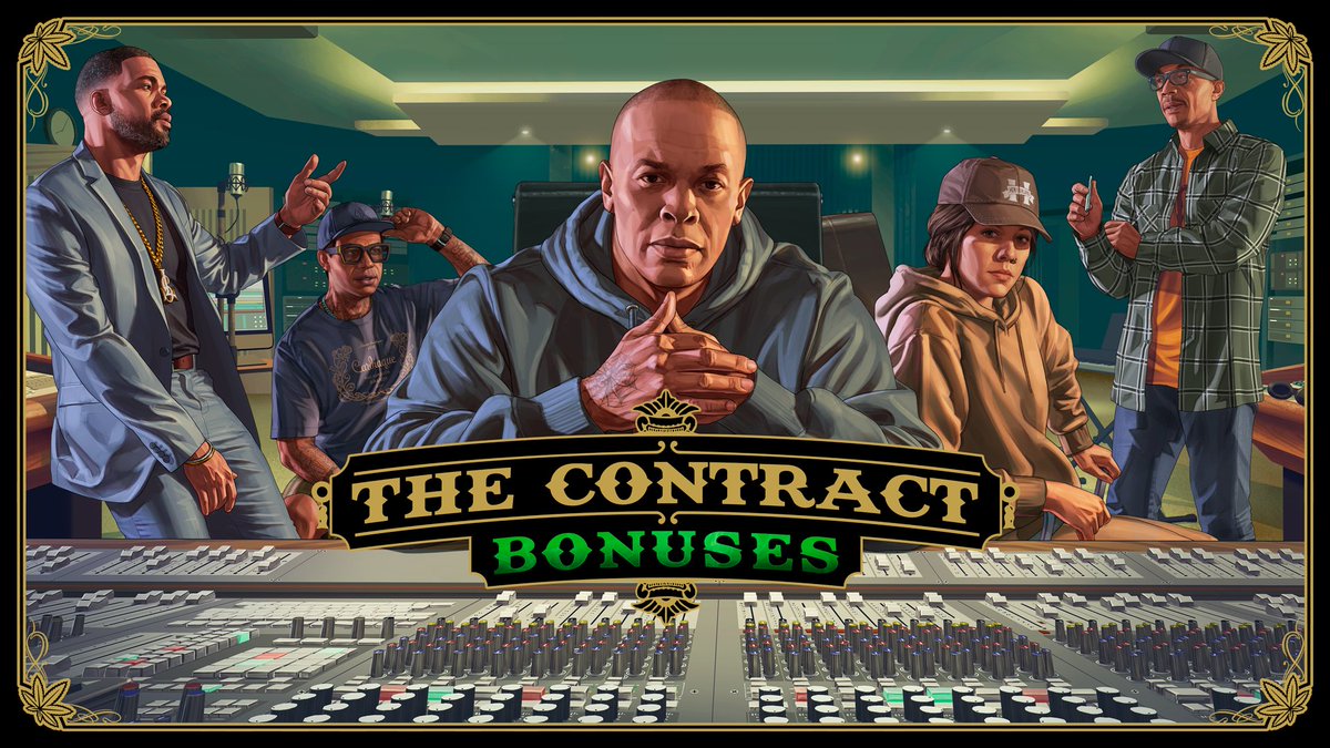 RockstarGames's tweet photo. Collaborate with the F. Clinton &amp; Partner crew and rake in profits with bonuses on Security Contracts, Payphone Hits, and assisting the incomparable Dr. Dre in tracking down his stolen phone.

Still yet to establish your Agency? Get one at 40% off: https://t.co/sUAioXwJYr https://t.co/ha78dGwQQT