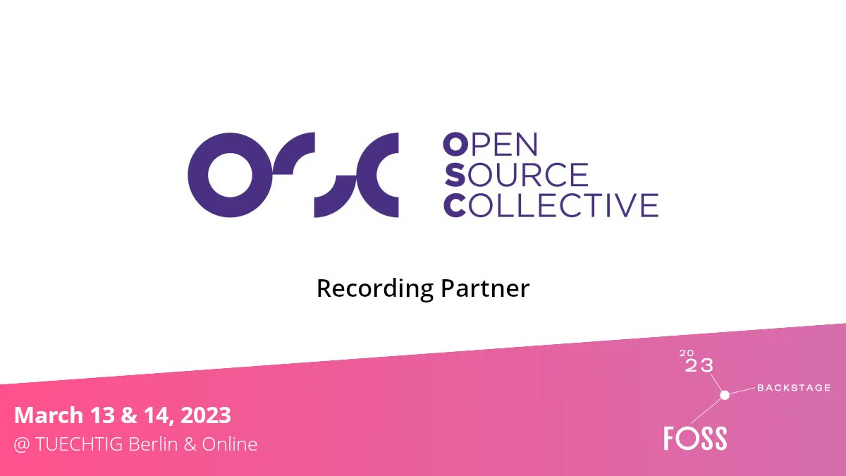 Fossbckstg's tweet image. We are thrilled to introduce our Recording Partner for FOSS Backstage 2023, @OpenSourceColl! Learn more about them at oscollective.org #fossback