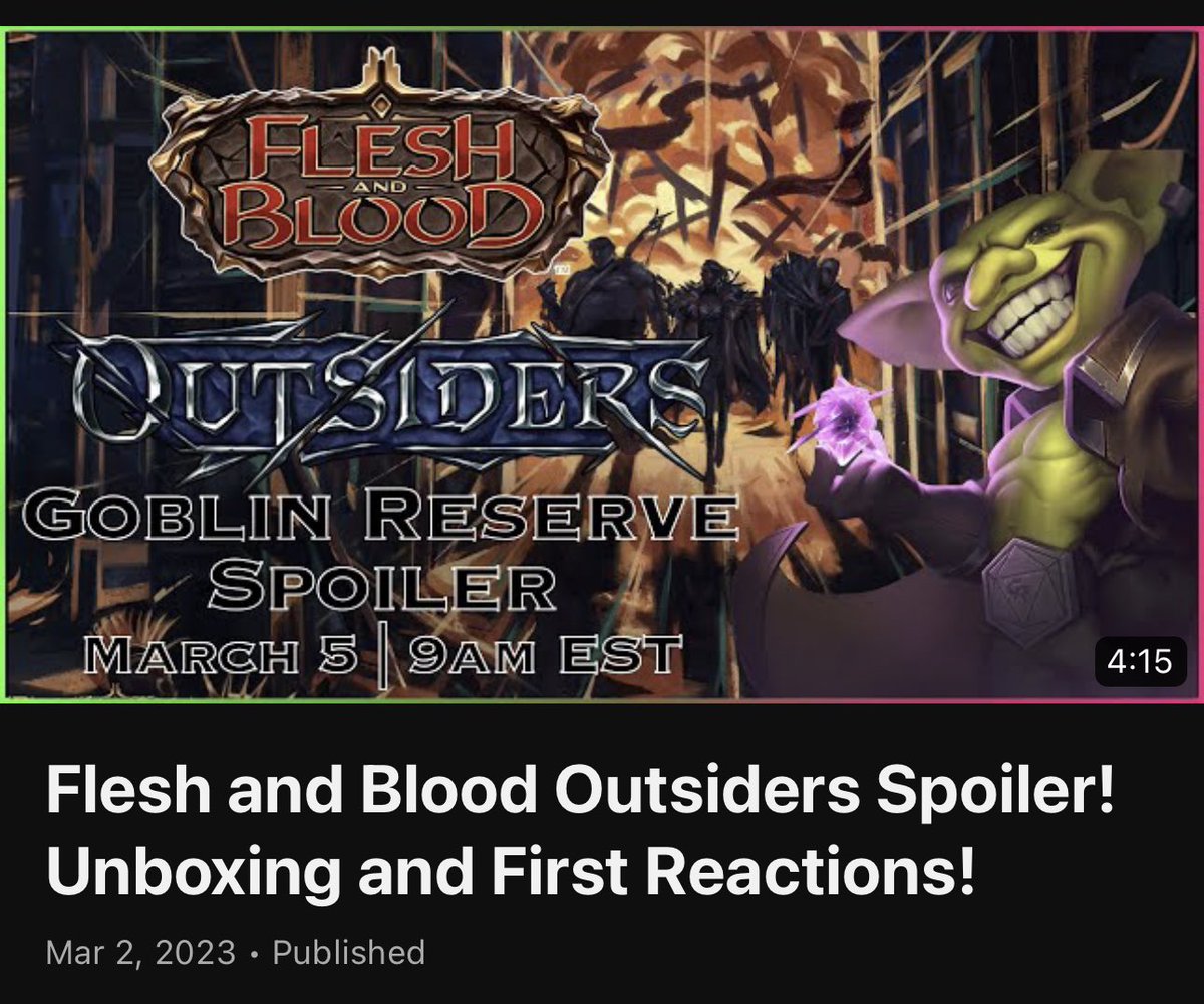 GoblinReserve's tweet photo. Cannot wait for you guys to see our ridiculous spoiler video this weekend! In the meantime enjoy our first reactions to opening it!
#FaBOutsiders #FabSpoiler #FabPreview #fabtcg #fleshandblood
LINK BELOW 👇🏻 https://t.co/KkPlIlbZIq