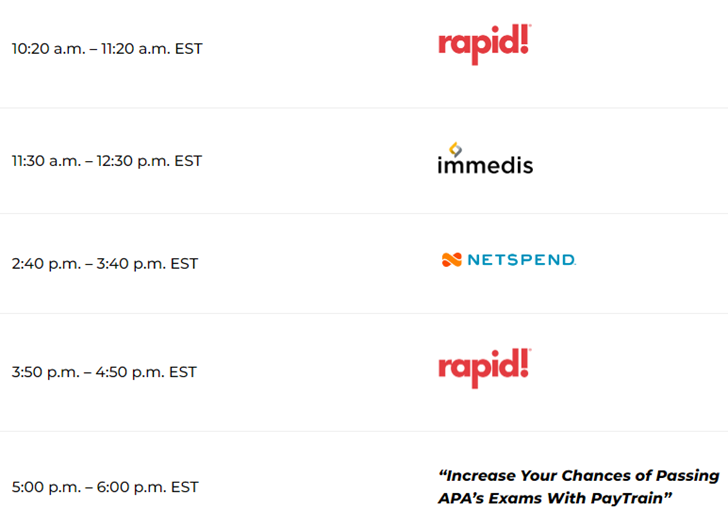 PayrollOrg's tweet photo. Today is the first day of third annual Payroll Solutions Showcase! Check out product demos from @rapidpaycard, @immedis, and @Netspend today, as well as a PayTrain demo! #payshowcase23 @GPMInstitute https://t.co/LujK7XtYyP
