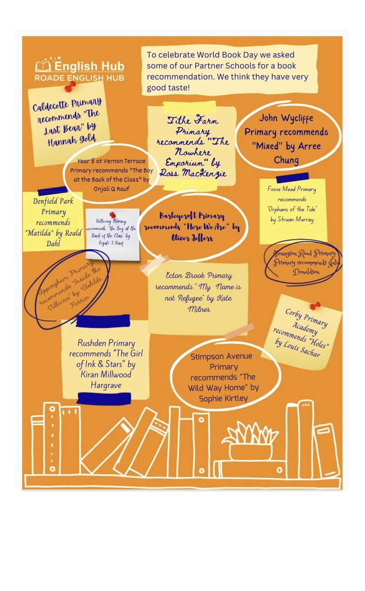 We loved getting all these recommendations from our partner schools! Thank you for sharing them with us. Who is going to add these to their shopping basket? #worldbookday #bookrecommendations #partnerschools #englishhub