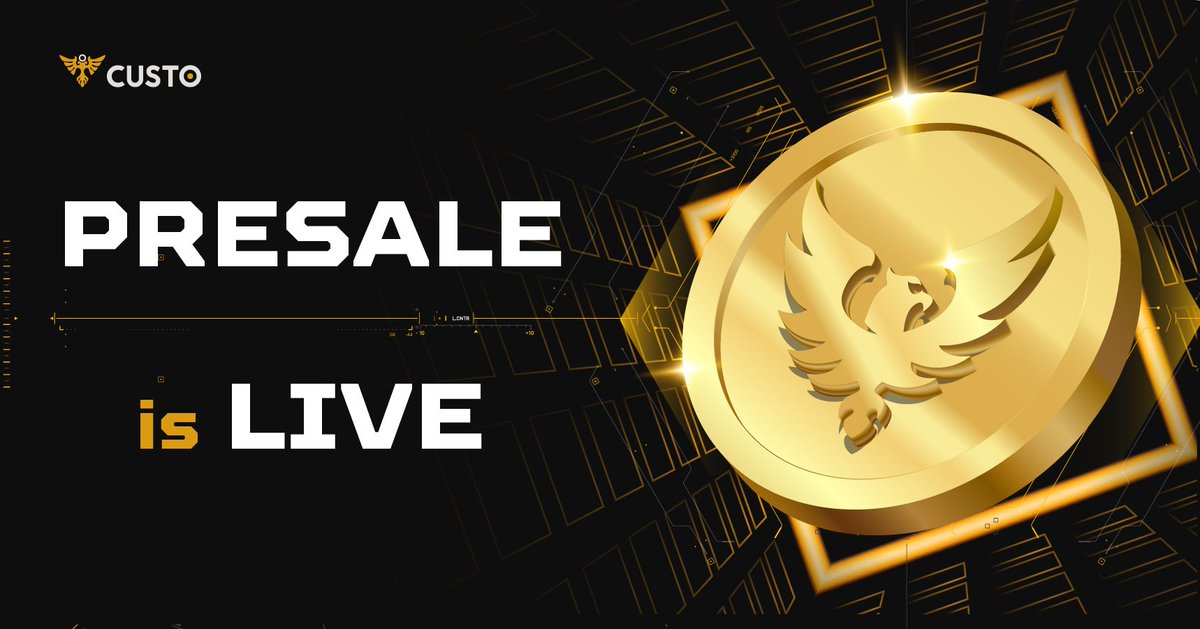 #CustoFiance PreSale Is Now Live! ✔️
 
👍 Join us now at: presale.custo.finance

❗  The allocation:
🟠OG: 0.5 ETH/wallet
🟠Whitelist: 0.25 ETH/wallet
❗  Hardcap: 75 ETH
 
🪩 Don't miss out on this amazing opportunity! ⚔️