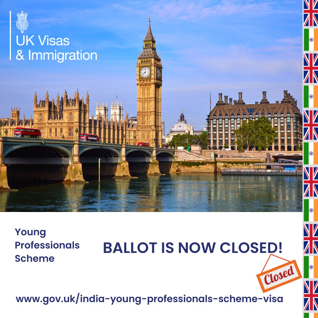 The first ballot for the Young Professionals Scheme is now closed. Thank you to all those who expressed their interest. All entrants will be advised if they have been successful or not by 17 March. #IndiaYPS