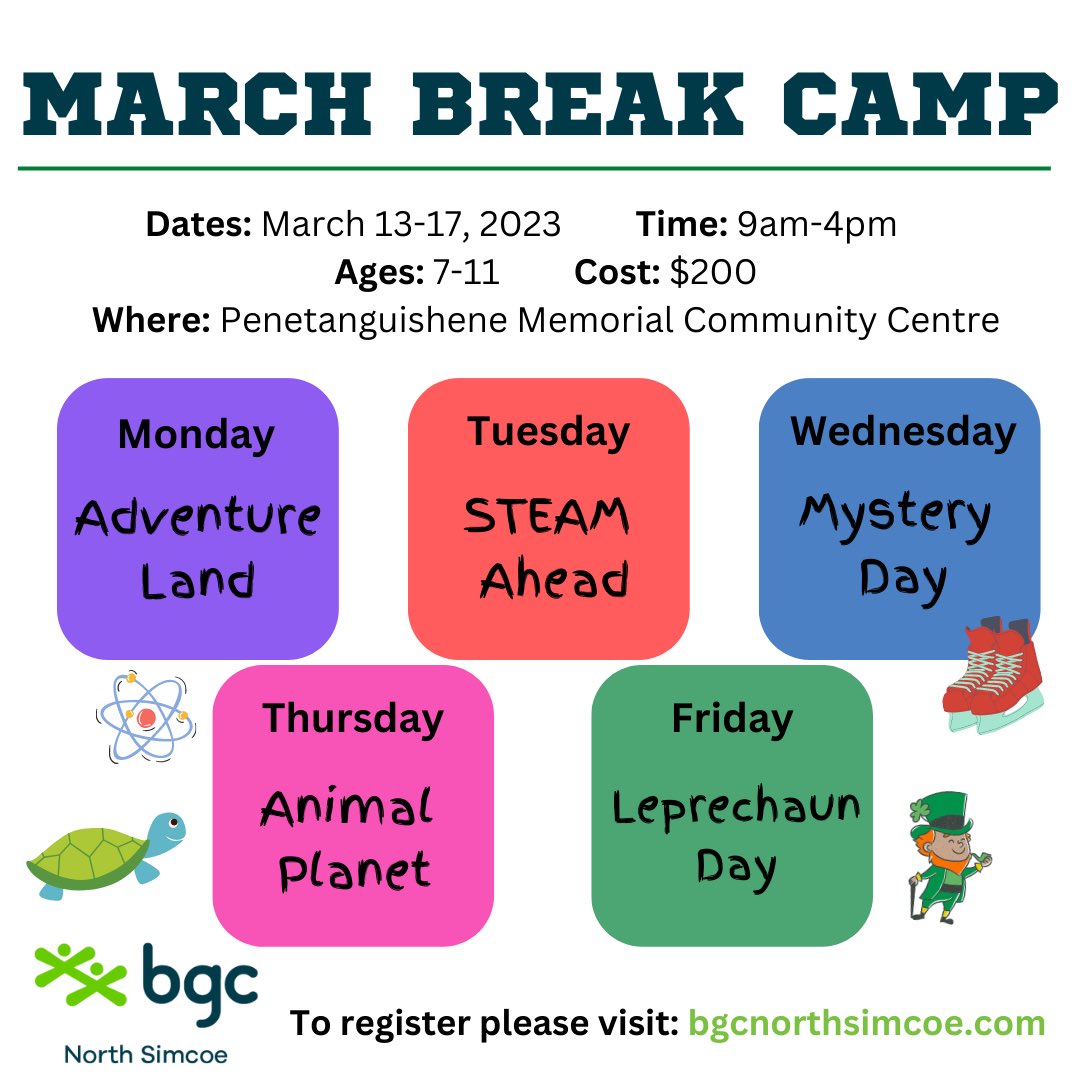 We have a few spaces left for March Break at our <a href="/penetanguishene/">Penetanguishene</a> location!! To register visit amilia.com/store/en/bgcns…