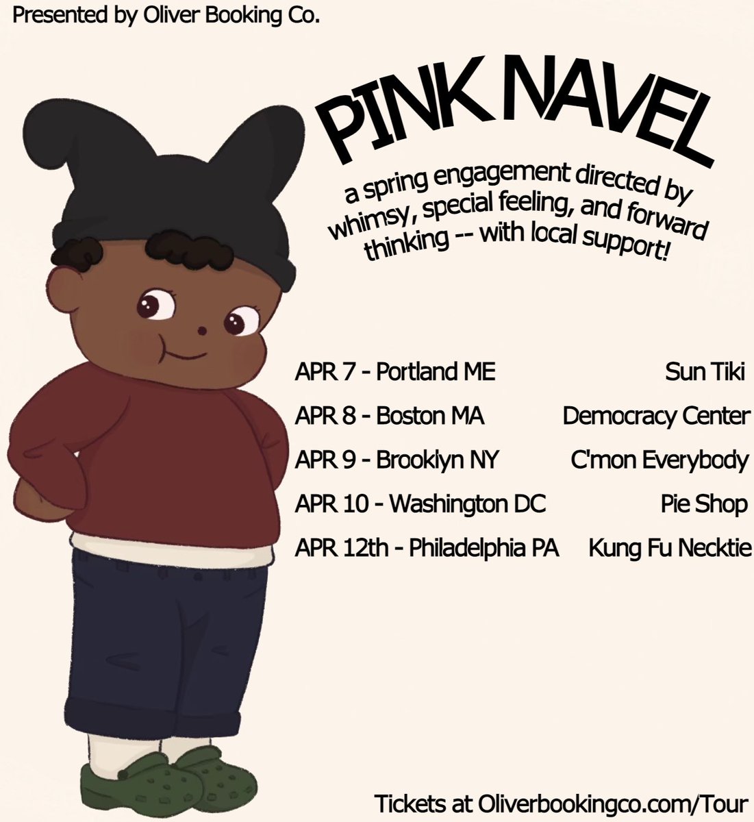i am going in a small tour this april. playing shoes with <a href="/puppypproblems/">puppy problems</a> <a href="/samnazz/">(▰˘◡˘▰)</a> @riversmallflwr <a href="/wonpounds/">WON POUND</a> <a href="/ehiorobo/">ehiorobo adesuwa</a> @bigflowersworld <a href="/BigBillBeats/">Big Bill</a> <a href="/anothermichaels/">Another Michael 🏞</a> <a href="/SpringSilverYa/">Spring Silver 🇵🇸🇨🇩</a> and <a href="/eddy_wardo/">scuml°rd</a> and it’s gonna be fun :) TICKETS —> tinyurl.com/pinknavelapril