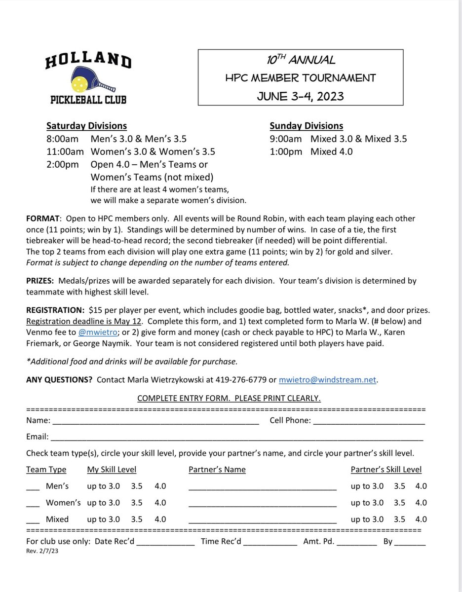 HollandPBClub's tweet photo. There are still some openings for our club member tournament.  #pickleball #pickleballtournament #hpctoledo #pickleballclub https://t.co/HAdH3IrYDk