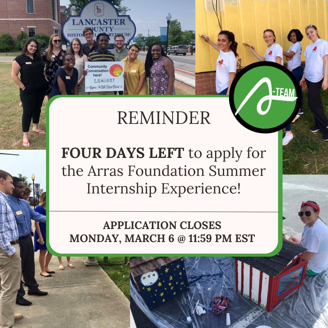 Have YOU completed your application for the Arras Foundation Summer Internship Experience?

‼ There are FOUR DAYS LEFT to apply! The application closes THIS MONDAY at 11:59 PM EST. 

For more information and to complete your application, visit arrasfoundation.org/summer-interns…
