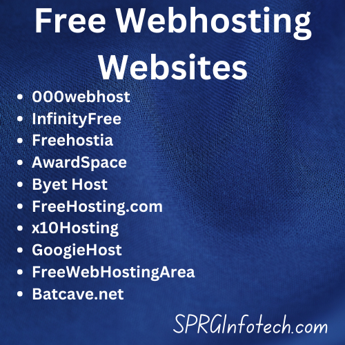 sprginfotech's tweet photo. Looking for free web hosting for your website? Check out these options: 000webhost, InfinityFree, Freehostia, AwardSpace, Byet Host, https://t.co/jVNz7sK6ZW, https://t.co/aWwFLIrcMw and more. Remember to read the terms &amp; conditions carefully! #webhosting #freewebhosting https://t.co/yODxshiZu1