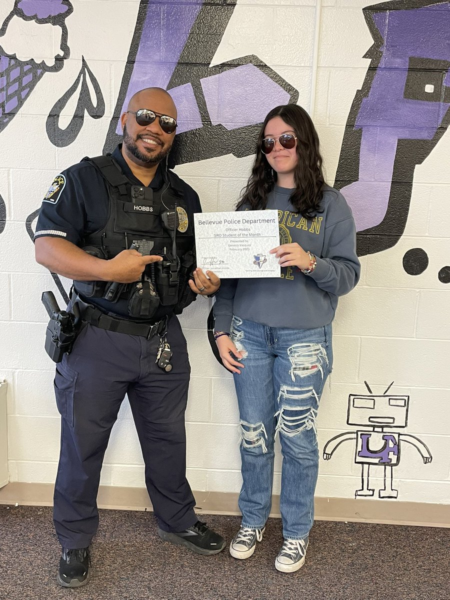 Congratulations to the February winners of the “Officer Hobbs SRO Student of the Month Award”. Kennady Smith and Sienna Pavon from <a href="/missionbraves/">Mission Braves</a> , Alexis Augustyn from <a href="/LCScoutNation/">Lewis & Clark</a> and Genesis Vasquez from <a href="/LFWarriors/">LFWarriors</a> . #bpd #bpsne #TheHobbs