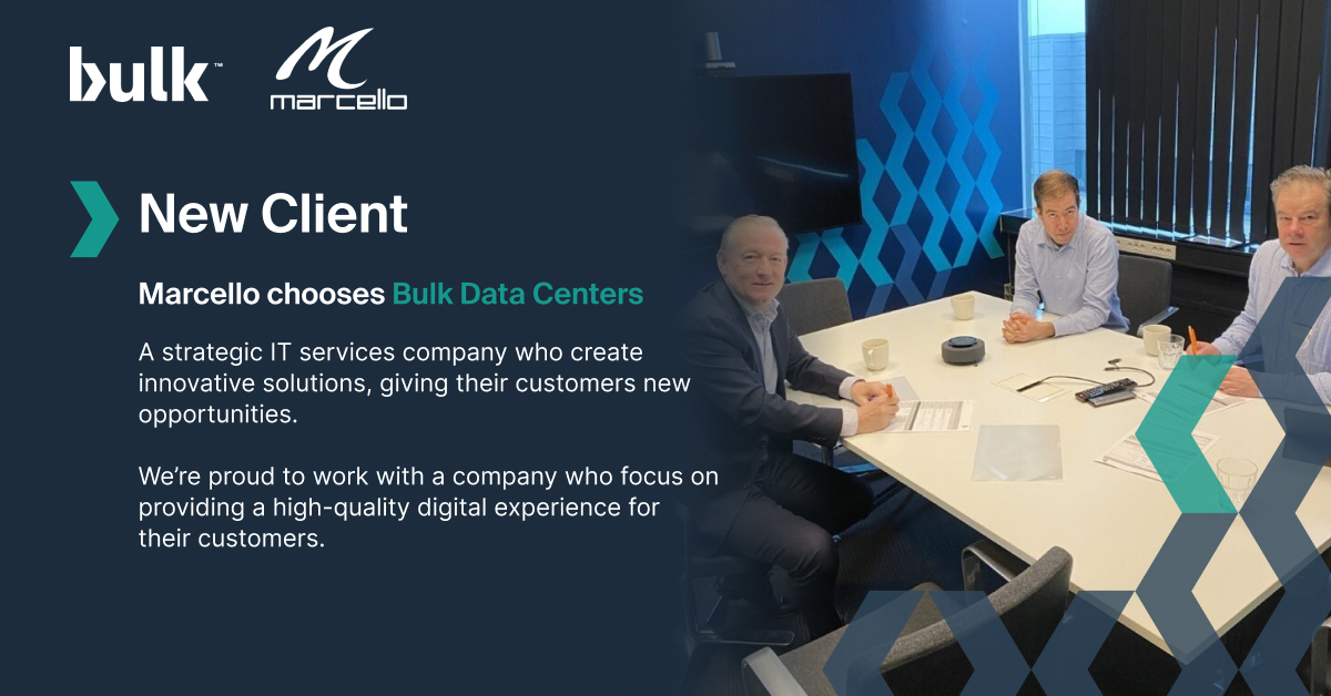Bulk Data Centers welcomes Marcello Consulting to our OS-IX data center in Oslo. Marcello was looking for a site that:

✅Was highly connected
✅Offered low latency
✅Was powered by 100% renewable energy
✅Delivered a high level of security and compliance
✅Was easily accessible