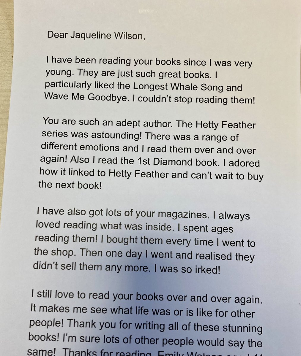 A very grateful letter to Jacqueline Wilson from one of our Year 7 students 😊 #worldbookday23 #readingforpleasure #bookschangelives #jacquelinewilson #ormskirkschool