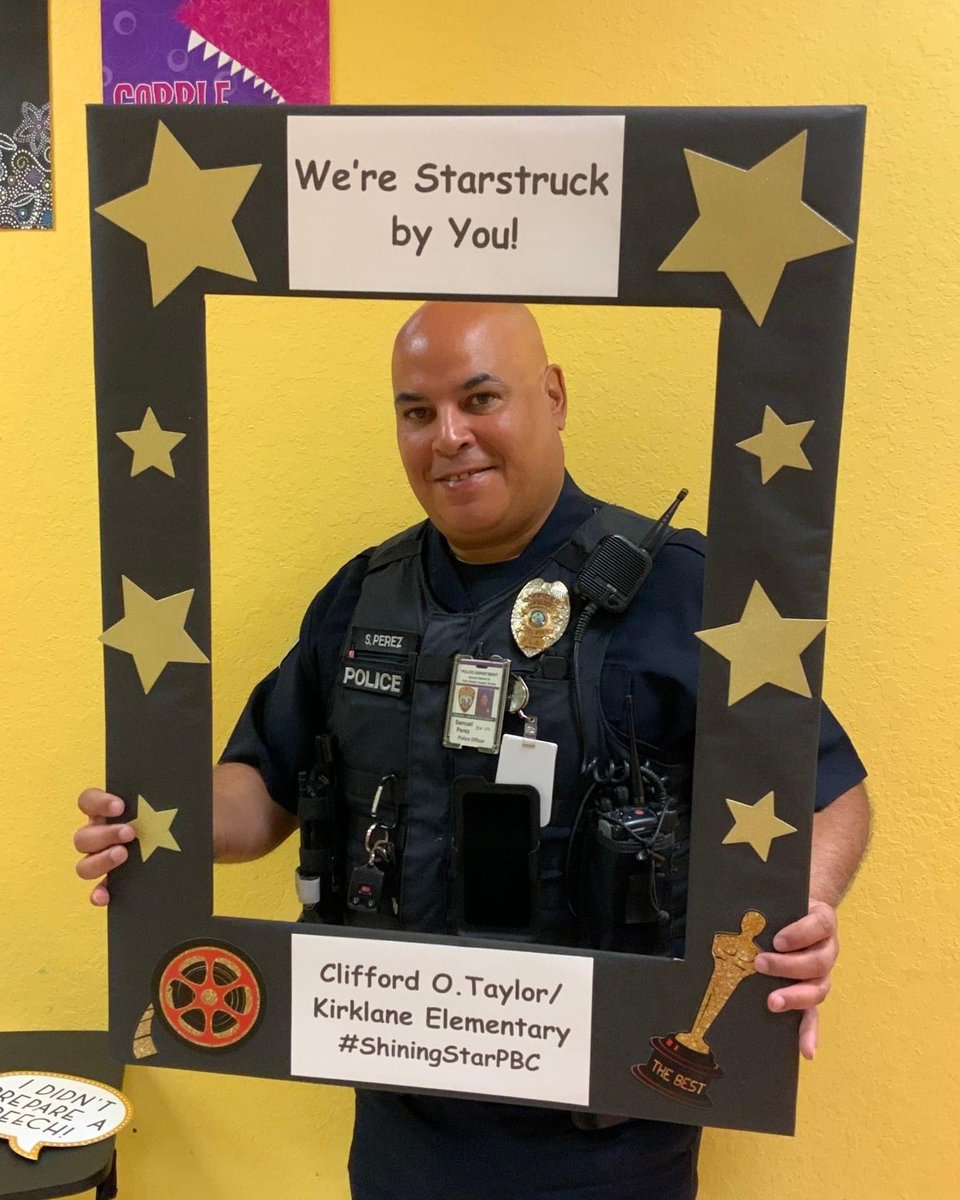 PBSchoolsPD's tweet photo. A STAR IS BORN! ⭐️🎥 School Police Officer Samuel Perez made his students, teachers, and staff feel STARSTRUCK this week at C.O. Taylor/Kirklane ES!  Offlicer Perez was honored by his school staff for being just plain AWESOME when it comes to keeping their school safe! https://t.co/O2YReIjLfq