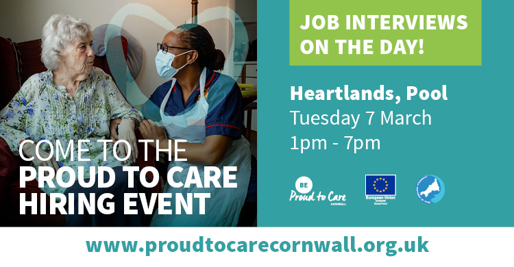 Looking for care work?

<a href="/ProudToCareCorn/">Proud To Care Cornwall 💙</a> will be at Heartlands on Tuesday 7th March with employers from all over west Cornwall and you could be offered a job on the day!

Follow the link below to book an interview slot, or pop along between 1pm - 7pm.

ow.ly/pBZz50N7a2Y