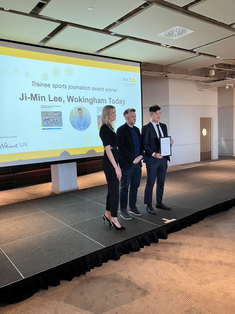 NCTJ_news's tweet image. The winner of the trainee sports journalism award, also sponsored by @SkySports, is @JmlJourno. Ji-Min is a community reporter for @WokinghamToday and he impressed judges with his Escape The Drop podcast series. Well done Ji-Min! #NCTJawards