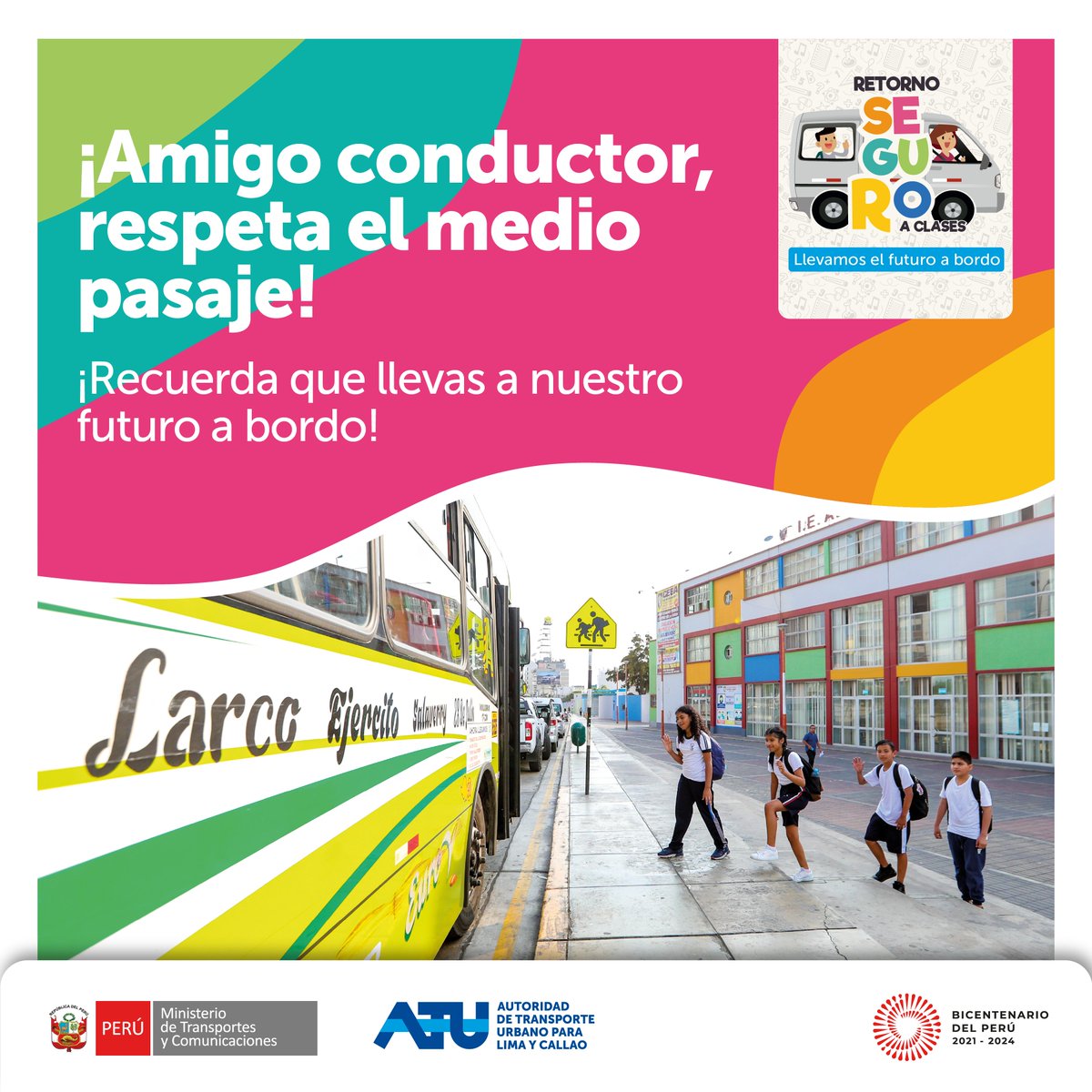ATU_GobPeru's tweet photo. ¡Amiga, amigo conductor, respetemos el derecho al medio pasaje! Sé parte del cambio para juntos lograr un #TransporteDeCalidad
#RetornoSeguroAClases2023 https://t.co/l9uW9lL6TA