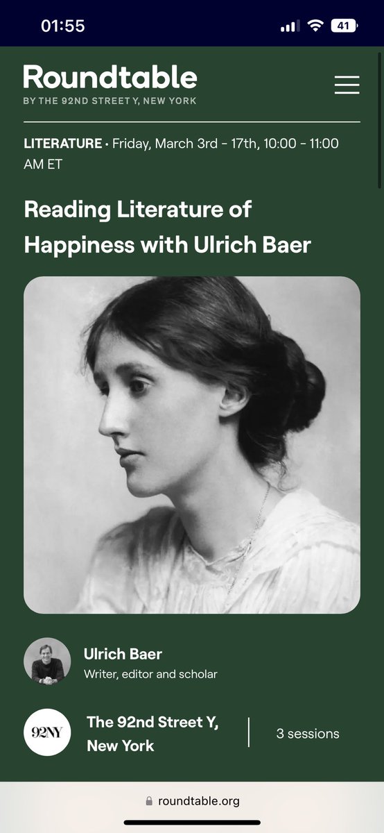 Uli Baer (@ulibaer) on Twitter photo Excited for FRIDAY 3/2 to teach an online class <a href="/92ndStreetY/">The 92nd Street Y, New York</a> about the Literature of Happiness, reading Woolf, Freud, Rilke, Hemingway, Dickinson, & others. We read these works to go beyond the idea of life hacks that maximize your potential for success. Registration open now. Excited for FRIDAY 3/2 to teach an online class <a href="/92ndStreetY/">The 92nd Street Y, New York</a> about the Literature of Happiness, reading Woolf, Freud, Rilke, Hemingway, Dickinson, & others. We read these works to go beyond the idea of life hacks that maximize your potential for success. Registration open now.