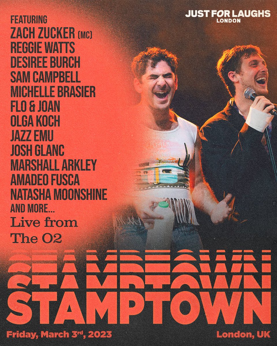 Tomorrow night in London:
Stamptown x Just For Laughs x O2 

Jack Tucker (MC)
Reggie Watts
Desiree Burch
Michelle Brasier 
Flo &amp; Joan
Olga Koch
Jazz Emu
Josh Glanc
Amadeo Fusca
Marshall Arkley
and MORE

🎟: london.hahaha.com/events/stampto…