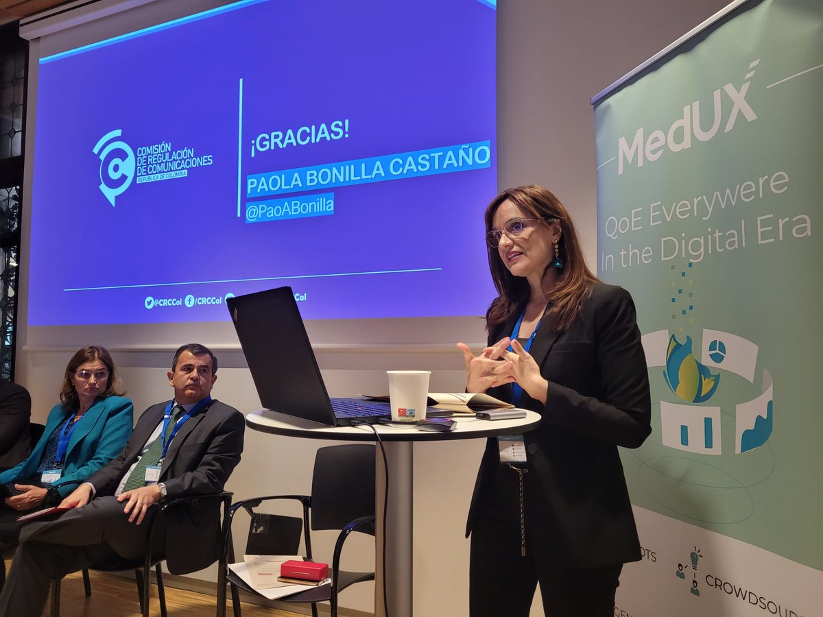 PaoABonilla's tweet photo. Cerrando la agenda de la @CRCCol en el marco del #MWC23 participé en el panel de "Regulatory Forum" de @CASEonIT compartiendo la nueva normatividad sobre la calidad de los servicios en Colombia @marymendezji https://t.co/LmGxJnRkD8