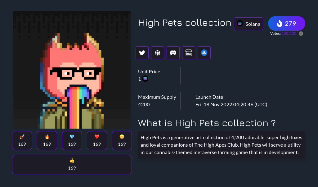 Please give our High Pets collection a quick vote on NFT Watcher!

nftwatcher.net/events/High-Pe…

#NFT #NFTs #NFTCommunity #CannabisNFT #CannabisCommunity #cannabis