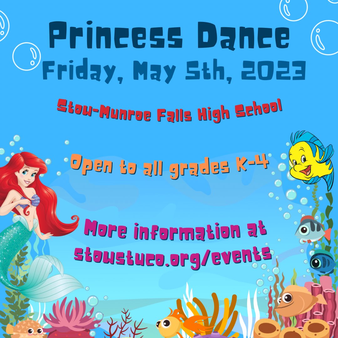 Save the date! Princess Dance is Friday, May 5th! It’s open to all grades K-4th. For more information visit stowstuco.org/events! 👑
