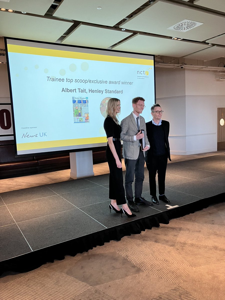 NCTJ_news's tweet image. The trainee top scoop winner, also sponsored by @SkyNews, is @AlbertTait1, who was a community reporter at @henleystandard and is now working at @TheOxfordMail. Judges said Albert's time and effort into shining a light on what taxpayers are funding is crucial #NCTJawards