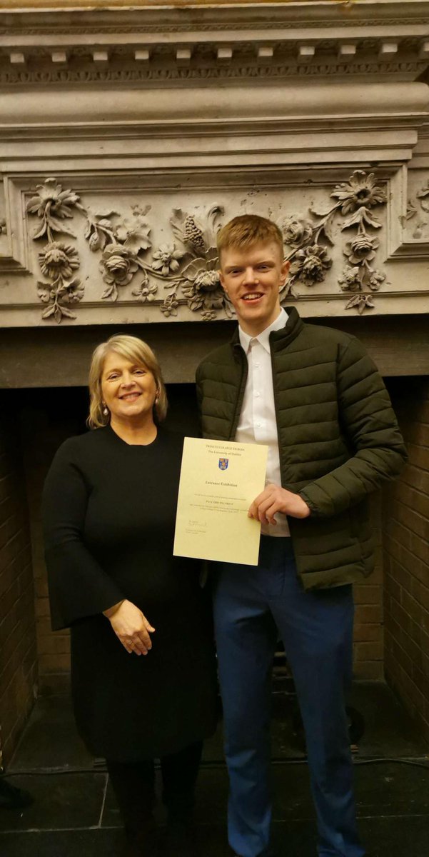 Congratulations to past pupil Paul Plunkett who has been awarded at the Entrance Exhibition at Trinity College Dublin. This is given to students who achieve the highest points among Trinity entrants from their secondary school. Pictured is Paul Plunkett and Principal Ms Donnellan