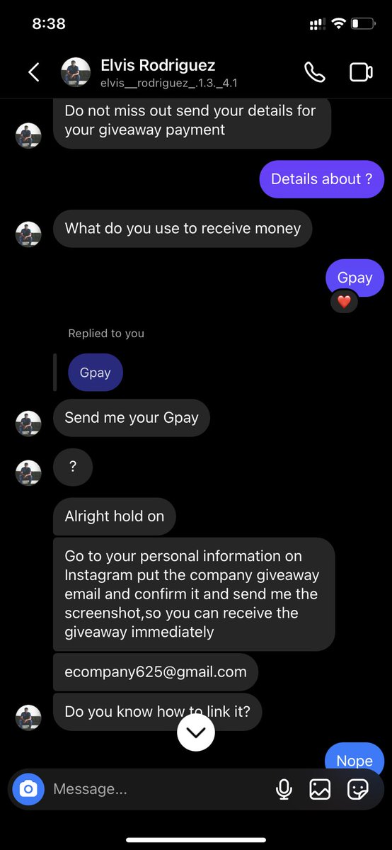 Ashwiniyeole4's tweet photo. Some scam is going on Instagram platform. We get message and they ask us info and then they try to hack our insta account.
It is very scary to use instagram if we get such things on dms.
Also i got a msg on whatsapp that i m and instagram helper.  
@instagram @facebook @Meta https://t.co/uk2cXge6T6