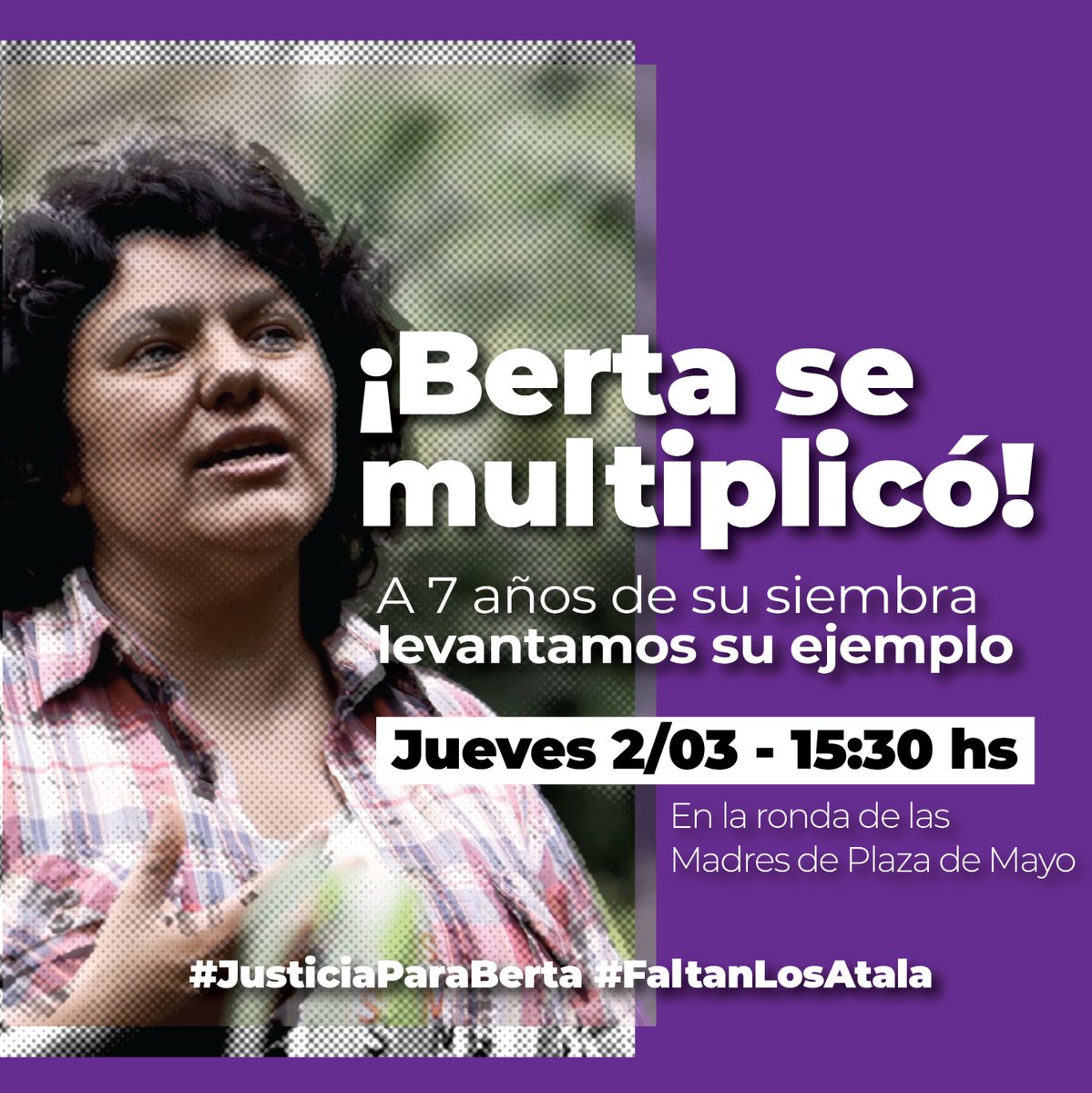 ¡Berta vive, la lucha sigue!

Desde Buenos Aires, a 7 años de su siembra, levantamos su ejemplo. ✊🏼🔥💜🌱 

#JusticiaParaBerta #FaltanLosAtala