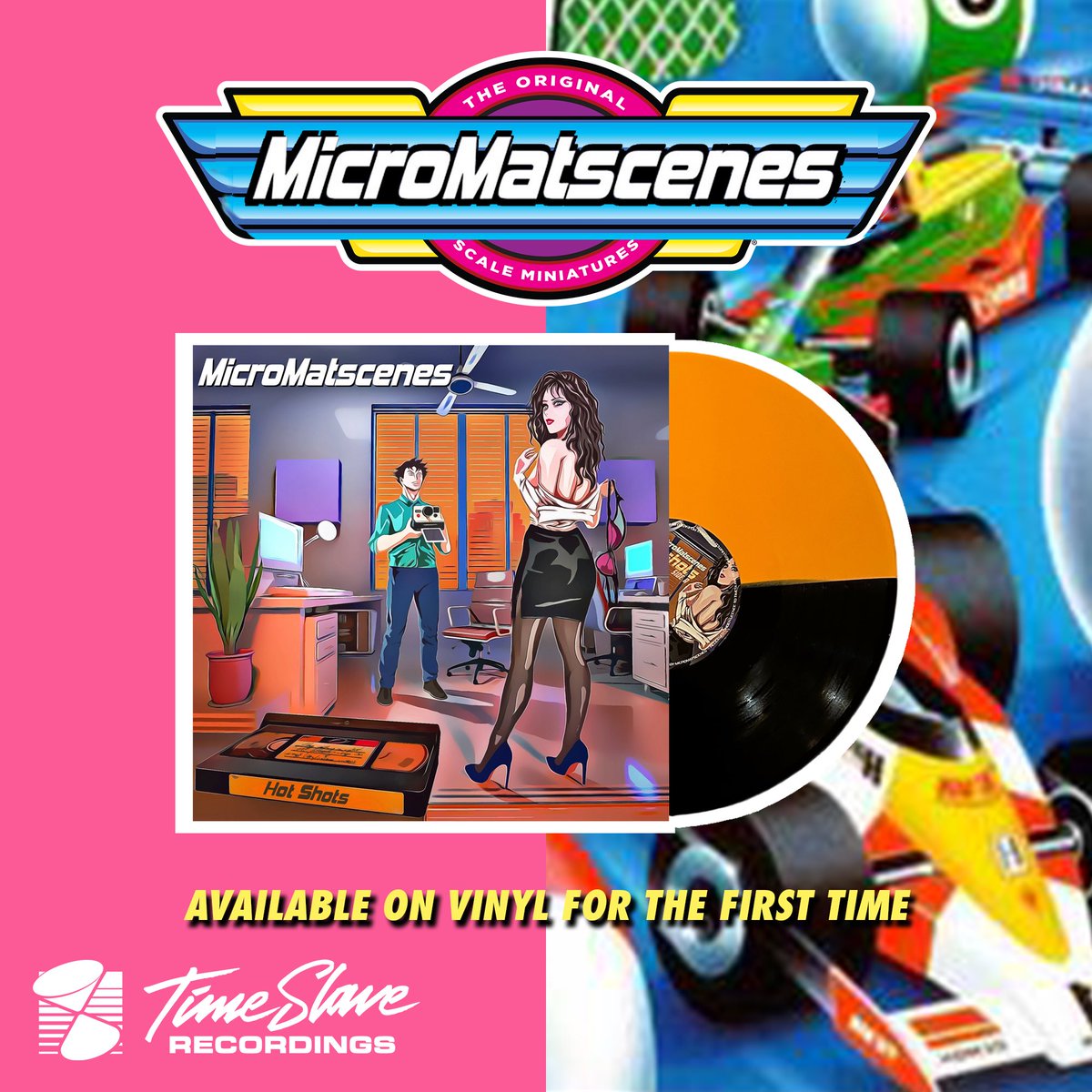 TimeSlaveRec's tweet photo. Tomorrow 👀

‘Hot Shots’ by @MicroMatscenes on vinyl for the very first time! Friday at 5pm UK
- Half &amp; Half effect Vinyl
- 150 copies

https://t.co/sEBs79IqKl

Vinyl layout design by @MrGlennJones 
#micromatscenes #vinyl #synthwave https://t.co/I7Wh4Ho8r8