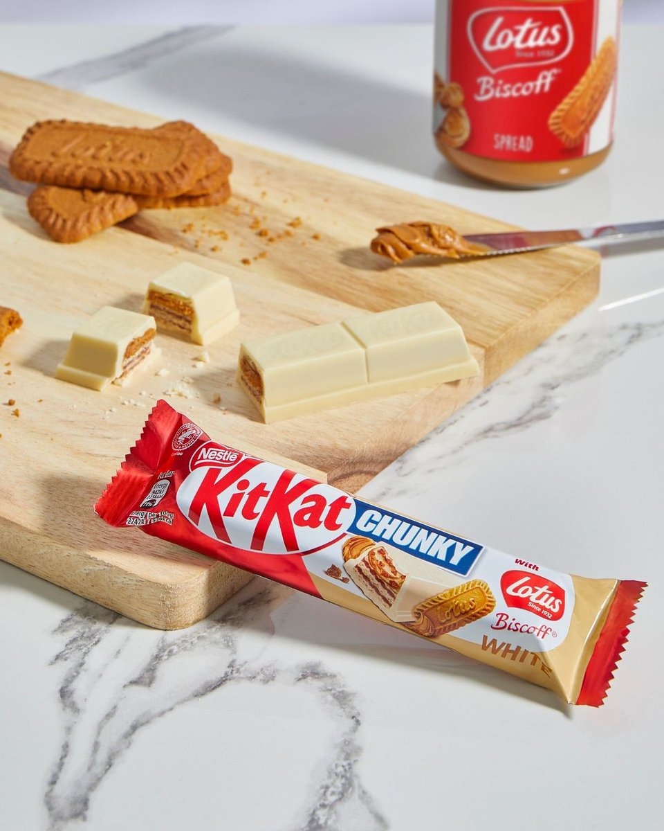 THIS IS NOT A DRILL! 🚨 KITKAT CHUNKY WHITE WITH LOTUS BISCOFF IS OUT NOW! 🍫 TELL EVERYONE! 📣 Crispy KitKat® Chunky wafer, covered in smooth White chocolate but this time with a layer of signature our Lotus Biscoff spread and biscuit crumb!