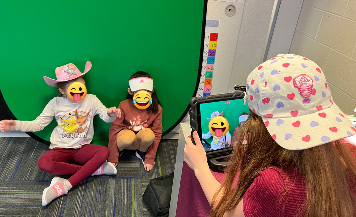 KMeyering's tweet photo. Creative juices were flowing during the Woods You Rather Green Screen session with @MsHattieNW and @TechiePri at @NoviWoods today! @DoInkTweets  #NoviPride #NoviEdTech #OakEdTech https://t.co/r7C0Cy4nRa