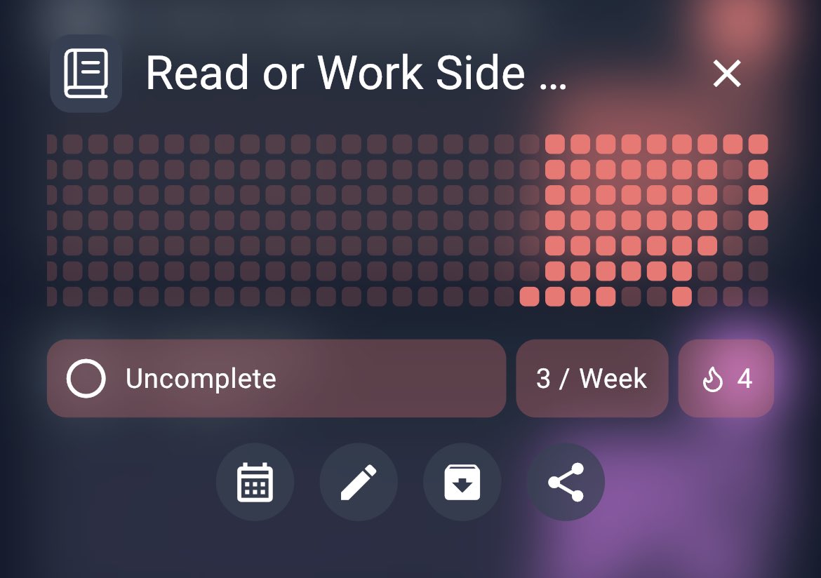 Eps11's tweet photo. @SebastianRoehl  quick question on streaks in @HabitKit. I have a Habit goal of 3/week. It’s saying I’ve hit my goal 4 straight times (🔥4), but I should@only have a single streak. Am@I reading that incorrectly? https://t.co/os0zbEz9Vi