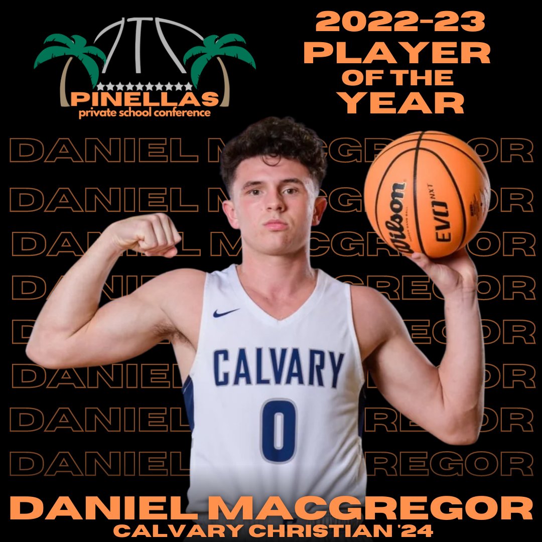 🏀 Boys Basketball 2022-23 Pinellas Private School Conference Player of the Year, as voted upon by PPSC coaches:
🏆 Daniel Macgregor, Calvary Christian '24
-Leading scorer in PPSC averaging 21.8 ppg
-Scored 10+ pts in every game
-Scored 30+ pts 3x, including career-high 39 pts