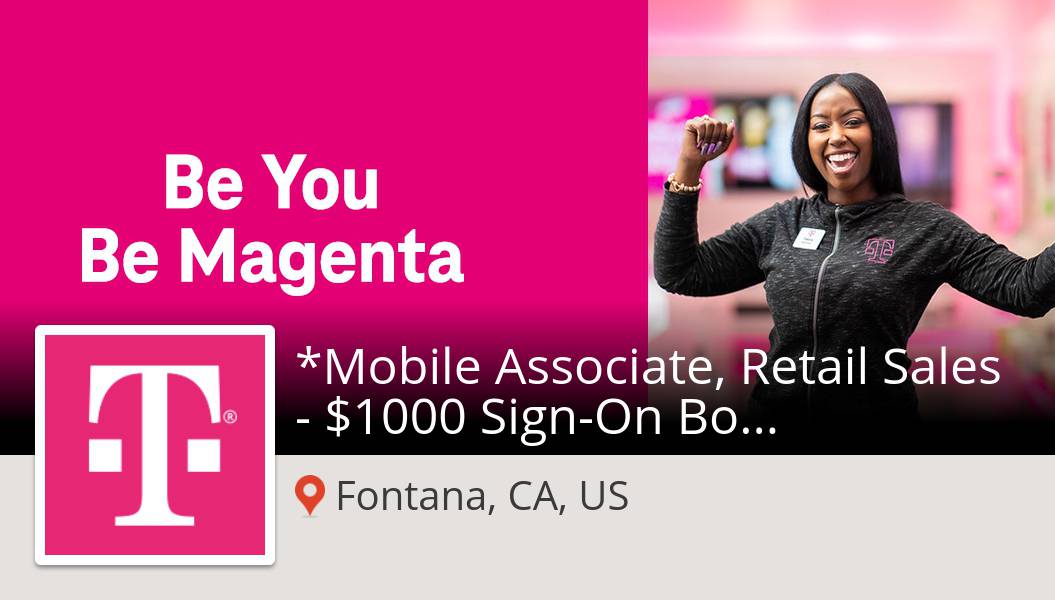 rjay_manuel's tweet photo. Apply now to work for T-Mobile Careers as *Mobile Associate, Retail Sales - $1000 Sign-On Bonus! (#Fontana) #job https://t.co/ZTOsfbK6WX #BeMagenta https://t.co/5il15V2Pki