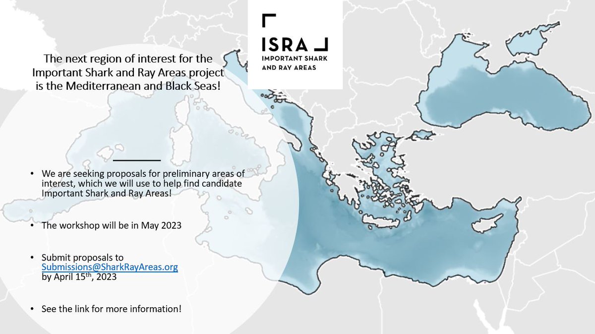 SharkRayAreas's tweet photo. The Important Shark and Ray Areas project's next region of focus is the Mediterranean and Black Seas! 

Submit proposed preliminary areas of interest by April 15! 

More information: https://t.co/qPs7hHWOPj 

Please RT and tag interested colleagues! https://t.co/YrsXZKW0o7