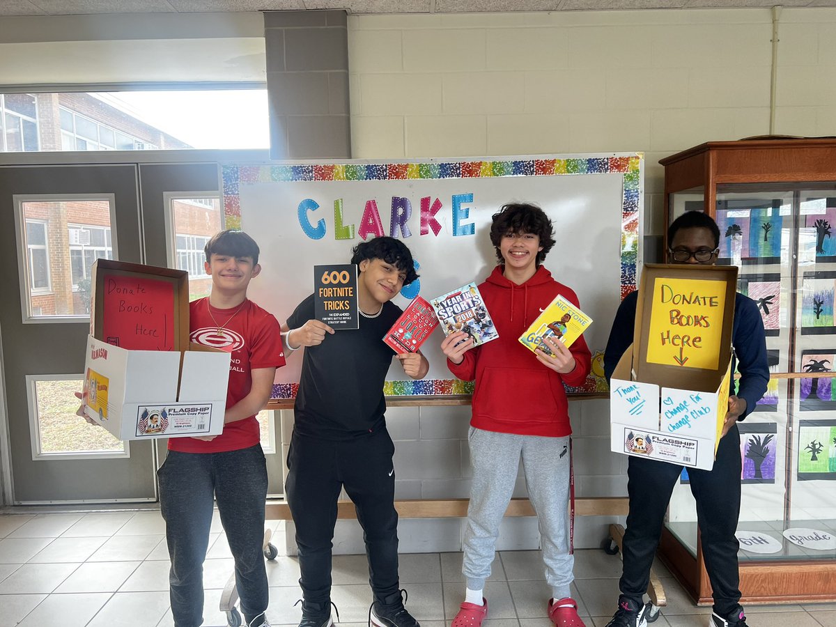 Mrs. 🥨’s (@mrspretzels) on Twitter photo Change for Change is hosting a book drive! All books will be donated to <a href="/TheBookFairies/">Book Fairies</a> 📚 #clarkecares #wtcms Look in the <a href="/WTClarkeMS/">Stacy Breslin🌼</a> main lobby for donation bins! Change for Change is hosting a book drive! All books will be donated to <a href="/TheBookFairies/">Book Fairies</a> 📚 #clarkecares #wtcms Look in the <a href="/WTClarkeMS/">Stacy Breslin🌼</a> main lobby for donation bins!