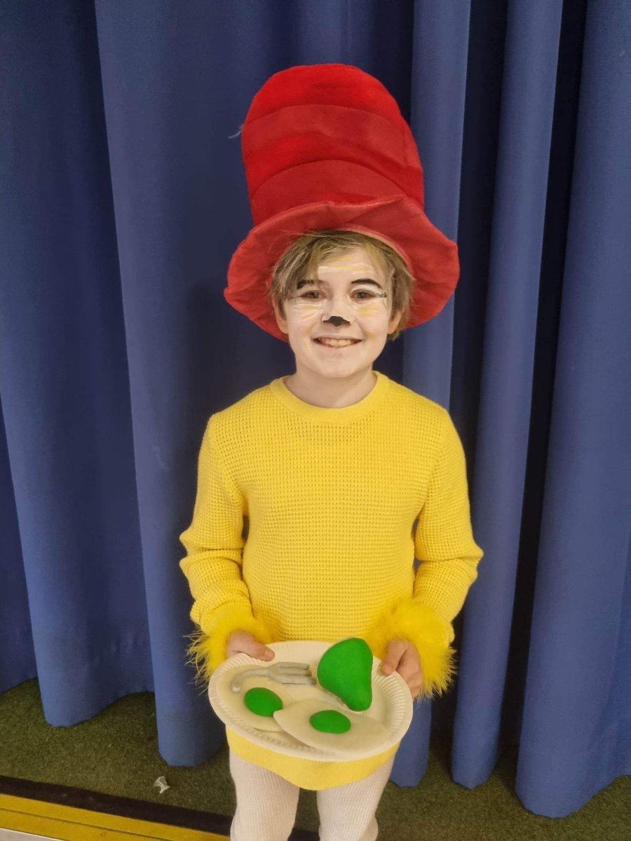 SirEdHillaryPri's tweet photo. What's the first book you remember enjoying? Mr Guest's is Green Eggs and Ham because it was the first book he could read all by himself. So it was great to see Sam I Am in school today! https://t.co/QNTuGD9O3p