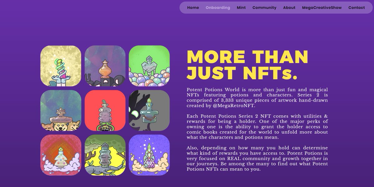 What does holding a Potent Potion come with?❤️

⭐️ Series 2 Holders get access to the upcoming #comics + exclusive Discord channels + exclusive giveaways

⭐️ A true community of people who care

⭐️ Mint.potentpotionsnft.com ⭐️

#comic #NFTCommuntiy