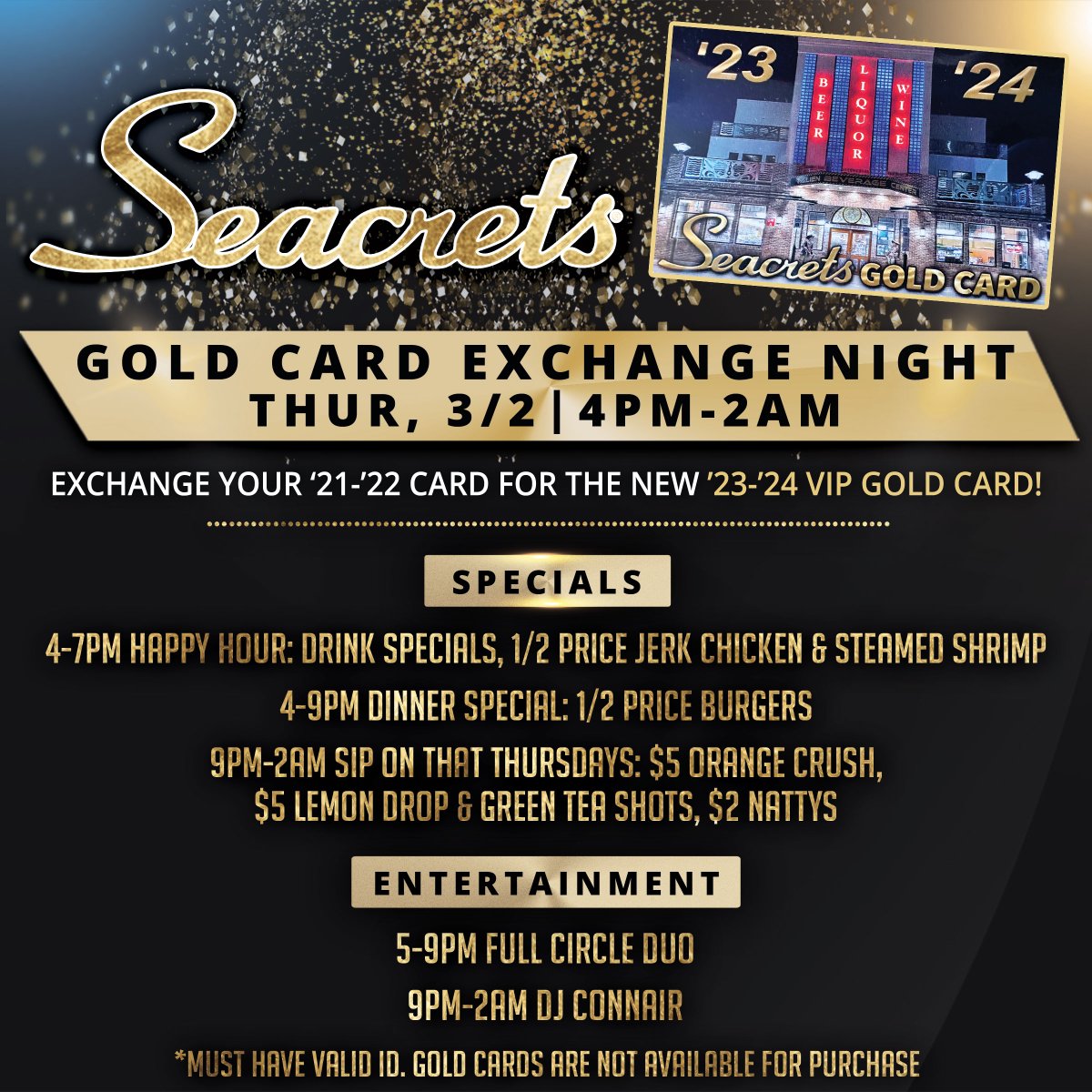 New Gold cards are in! More info at seacrets.com/gold-card-exch…