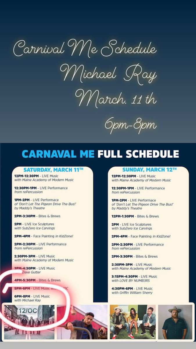 stephmg0071's tweet photo. Redoing this tweet b/c I accidentally said this weekend. But this is for next weekend March 11th ! @Michaelraymusic will be performing at #CarnavalMe from 6pm-8pm.. if youโre in the area yโall go check him out.. he puts on a hell of a show ๐ฏ๐ฏ๐ฏ๐ฏ๐ฏ https://t.co/QCweP6SI3L