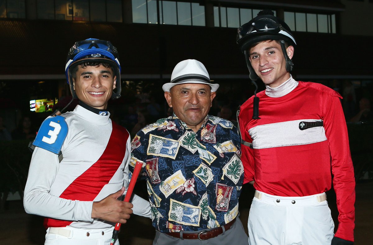 CBYTrackFlack's tweet photo. Alex Canchari achieved his dream as a jockey, following in the footsteps of his father and brother. The news of this talented and genuine young man's death has deeply saddened the Canterbury Park family.  Alex pictured below on left with Luis and Patrick. #ShakopeeKid https://t.co/iZUI4j8vu6