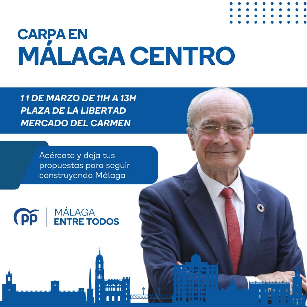 ppmalagacentro's tweet photo. 🔵 Carpa en Málaga Centro. 🔵

El próximo 11 de marzo, podrás trasladarle tus propuestas de ciudad al Alcalde y candidato, Paco de la Torre, para que juntos podamos seguir construyendo una Málaga mejor. https://t.co/B9syv3Evlp