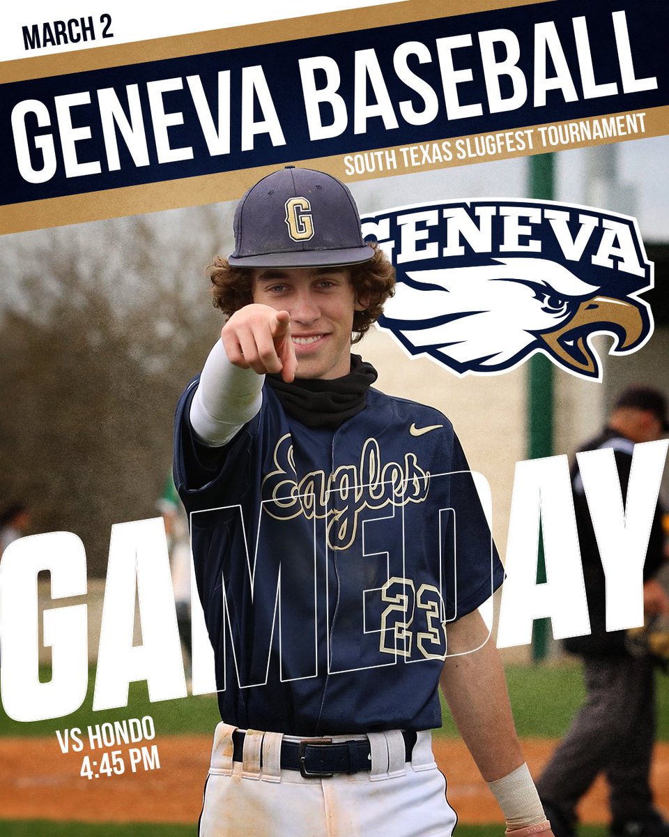 GSB_AthleticsTX's tweet photo. South Texas Slugfest Tournament! 

It’s GameDay ⚾️ 

Geneva currently sits at 11-1 on the season heading into this weekends tournament. The Eagles will face some good competition starting this afternoon : 

🆚 Hondo 
⏰ 4:45pm
📍Hondo High School https://t.co/0qqPzAyia1