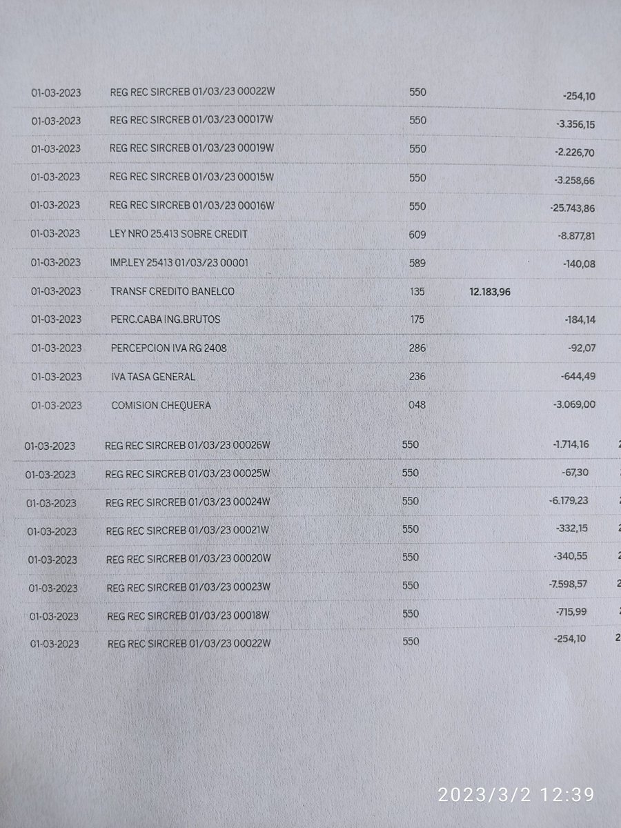 20 renglones del Banco

Uno solo de la empresa 

El resto percepción de iibb
Impuesto al cheque
Comisiones por nada 

Estado voraz, sistema bancario cómplice

Las escalas salariales más altas son cobradores de impuestos y la bancaria

Pais rematadamente inviable