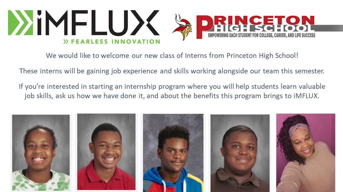 iMFLUXinc's tweet image. Welcome new class of Interns from Princeton High School to #teamgreen! They&apos;ll be gaining job experience &amp;amp; skills working alongside our team. Interested in starting an internship program &amp;amp; helping students learn valuable job skills? Ask us how we&apos;ve done it!
#fearlessinnovation