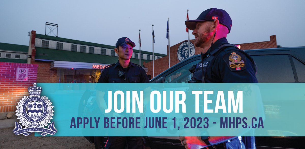 Join our team! We are accepting applications for police cadets to participate in recruit training at the MHPS starting in early 2024. To learn more about this opportunity visit mhps.ca Application deadline is June 1/23 #medhat #jobopportunity #yxh