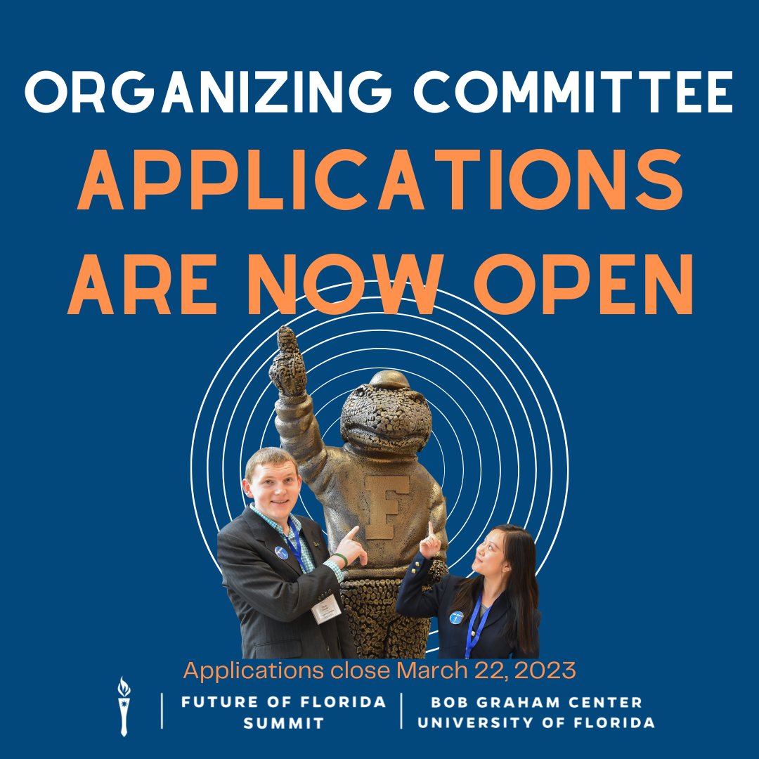florida_summit's tweet photo. Apply to join the 2024 Summit Organizing Committee! Applications close March 22, 2023.

If you have any questions please contact us at FOF-GrahamCenter@ufl.edu.

Visit our website for more information

Application link: https://t.co/qNCRiXwiKh https://t.co/0lXmB4wmGN