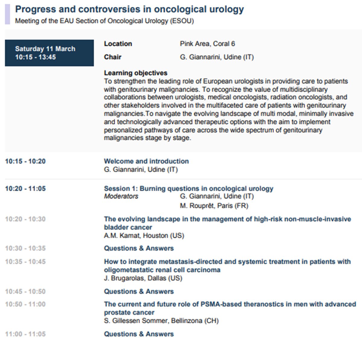 GGiannarini's tweet image. Thrilled to chair this fantastic #uroonc session with @MRoupret @Albert0Briganti @AlbertoBreda1

#ESOU meets @EurUrolOncol &amp;amp; @ERUSRobotics

Join us on Sat, March 11, 10:15 am, &amp;amp; enjoy lectures and lively debates with top-notch faculty

Definitely the place to be! #EAU23 @uroweb