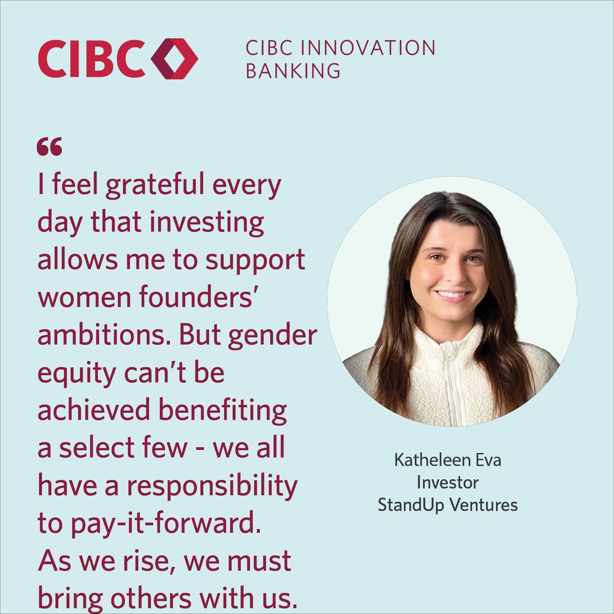 CIBC Innovation (@cibcinnovation) on Twitter photo I feel grateful every day that investing allows me to support women founders ambitions. But gender equity can't be achieved benefiting a select few - we all have a responsibility to pay-it-forward. As we rise, we must bring others. - Katheleen Eva, <a href="/StandUpVentures/">StandUp Ventures</a> #IWD2023 I feel grateful every day that investing allows me to support women founders ambitions. But gender equity can't be achieved benefiting a select few - we all have a responsibility to pay-it-forward. As we rise, we must bring others. - Katheleen Eva, <a href="/StandUpVentures/">StandUp Ventures</a> #IWD2023