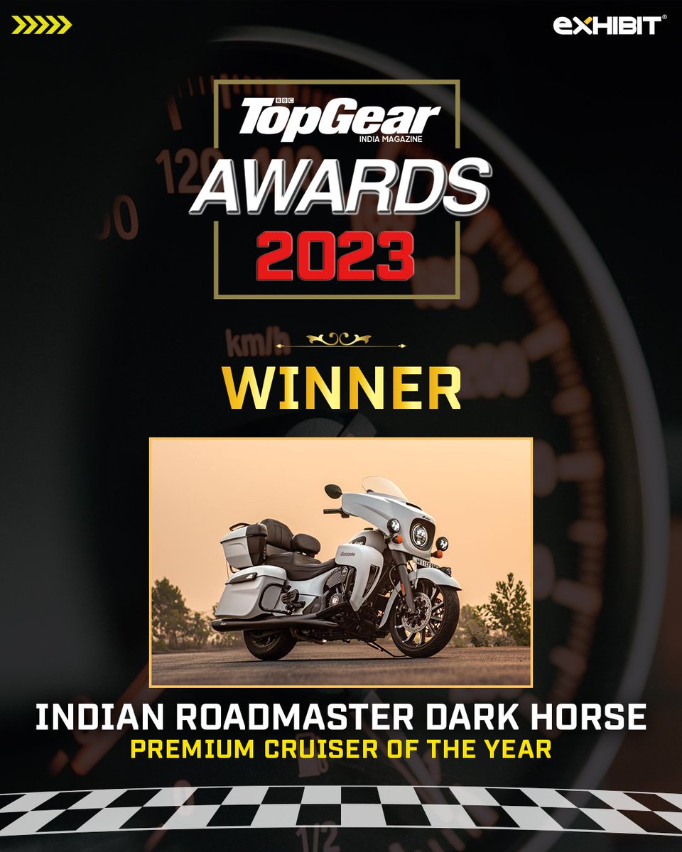 TopGearMagIndia's tweet photo. BBC TopGear India Awards 2023 for the best 'premium cruiser of the year' goes to Indian Roadmaster Dark Horse.
.
.
.
@indianmotocycle
@exhibitmagazine @topgearmagIndia
#topgearawards #tgawards2023 #tgawards #topgearawards2023 #automotiveawards #bestofautomobile  #thursdayThrottle https://t.co/9XOyW3u0Xc